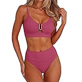 ANRABESS Bikini Sets for Women Summer High Waisted 2 Piece Bathing Suit Ribbed U-Wire Cutout Swimsuit Beach Vacation 2026