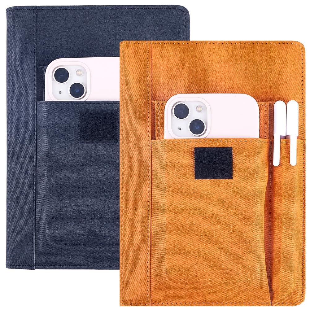 CRASPIRE 2 Color PU Leather A5 Waterproof Book Cover Sleeve - Orange Black Reusable Protector for Paperbacks, Notebook With Pen Pockets - Gifts for Book Lovers, Classmates