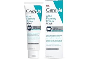 CeraVe Acne Foaming Cream Wash, Gentle Face and Body Cleanser with Benzoyl Peroxide 10%, Hyaluronic Acid, and Niacinamide, 10% Benzoyl Peroxide Treatment Clears Pimples and Blackheads 5 Oz