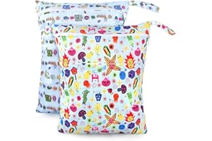 TOPBAG 2 Pcs Wet Bag Reusable, Waterproof Wet Dry Bags for Baby Cloth Diapers, Washable Daycare Soiled Baby Items, Travel Tote Organizer Yoga Bag for Dirty Gym Clothes, Wet Swimsuits, Beach Swimming Pool