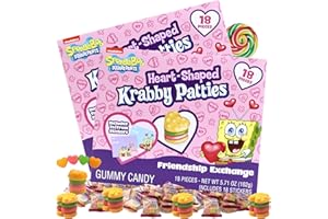 Needzo Valentine's Day 2024 SpongeBob SquarePants Krabby Patties Exchange Box, Individually Wrapped Heart Shaped Gummies with To/From Stickers, Pack of 2, 36 Total
