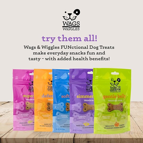 WAGS & WIGGLES SIMMER DOWN CALMING TREATS FOR DOGS, CHICKEN FLAVOR, 5.5 OZ RESEALABLE BAG | HELPS MAINTAIN RELAXATION | FUNCTIONAL TREATS FOR DOGS WITH LAVENDER AND CHAMOMILE