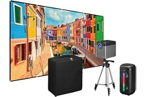 iLive Cinema Pop-up Movie Kit, 720p Projector with 120-inch Screen, Bluetooth 5.0 Speaker, HDMI/USB/3.5mm, Black, Portable Th