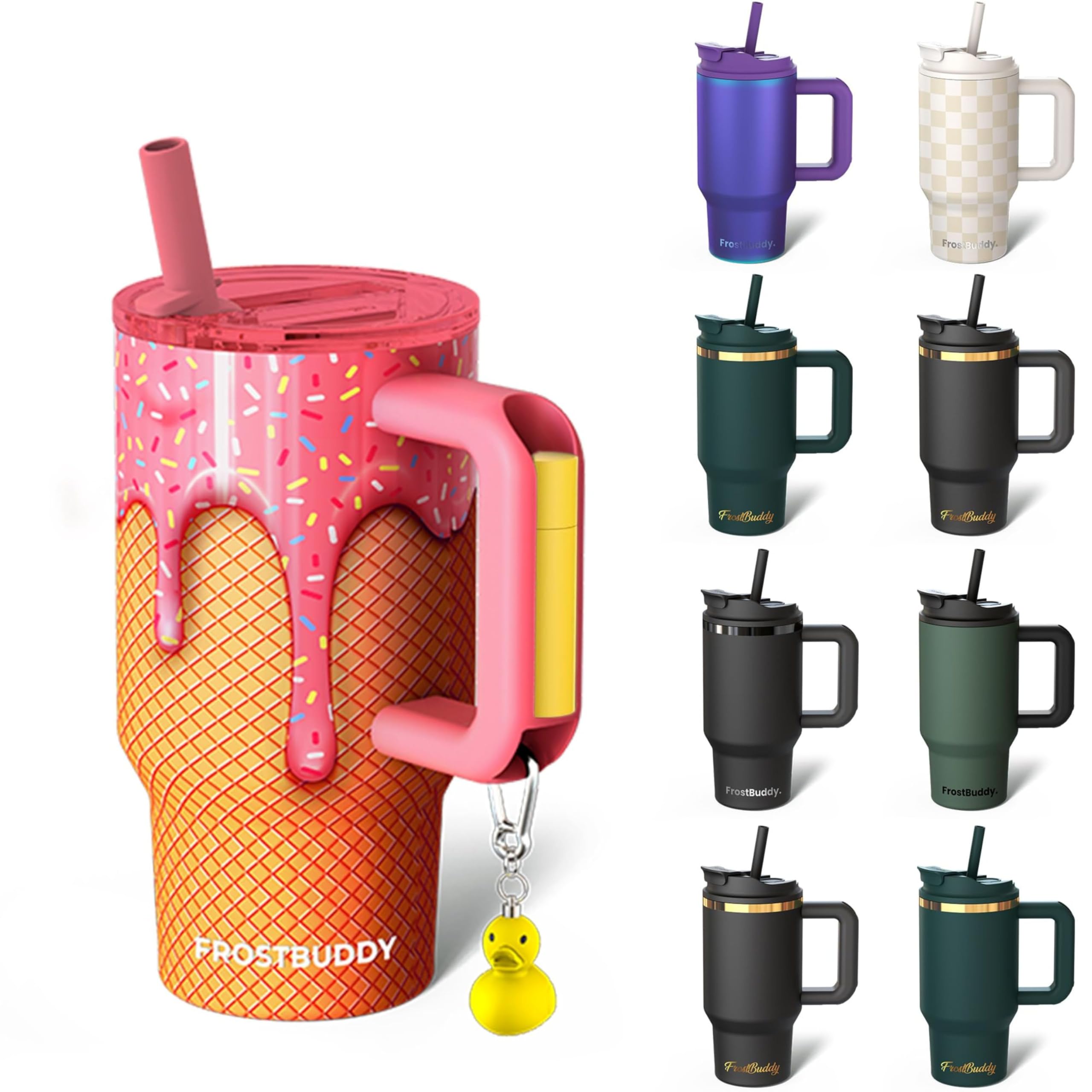 Frost Buddy Thicc Buddy - 16 oz Stainless Steel Vacuum Insulated Tumbler with Lid and Straw for Water - Travel Mug Cupholder Friendly - Gifts for Women Men Him Her (Ice Cream) Image