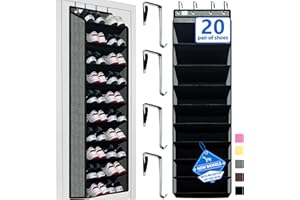zebricolo shoe organizer,70 Pounds Large Capacity,20-30-Pair over the door shoe organizer,10 Tiers shoe rack for closet,New upgrade Anti-scratch heavy duty hook and Bamboo material Baffle,Grey/Black