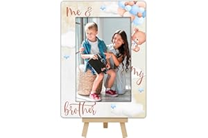 OXRUN Bear Balloons Photo Frame, Me & My Brother Wooden Picture Frame with Easel, 4x6 Photo Insert, Newborn Gifts, Nursery Decor - A07