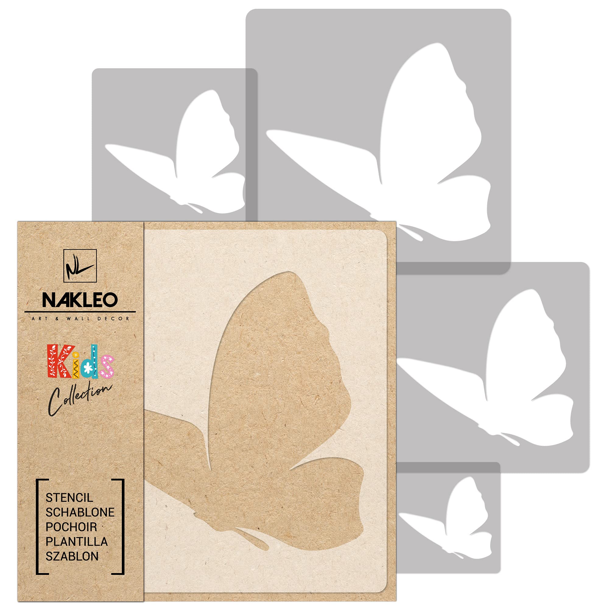 NAKLEO Painting Stencils Set for Nursery Room, 5 Pcs Templates 9x9 to 34x34cm Butterfly Meadow Spinnaker, Plastic and Reusable Drawing Stencils, Decor, Craft DIY Wall Furniture