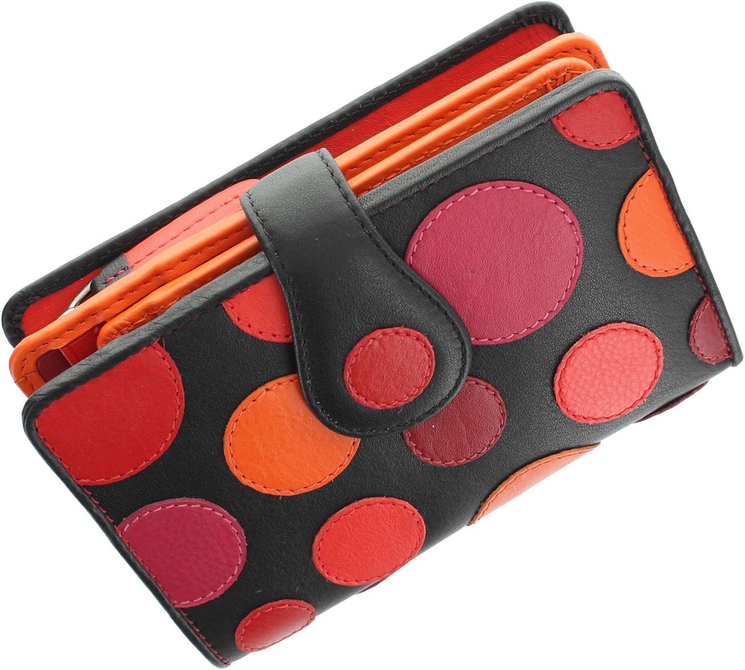 VISCONTI Polka Collection Saturn Ladies Leather Purse with Tab Closure RFID Blocking P1 Very Berry