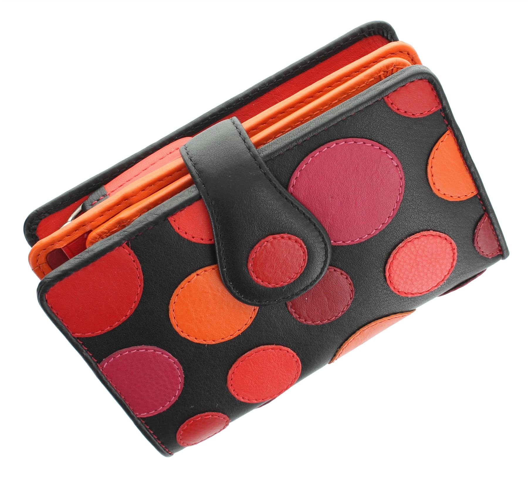 VISCONTI Polka Collection Saturn Ladies Leather Purse with Tab Closure RFID Blocking P1 Very Berry