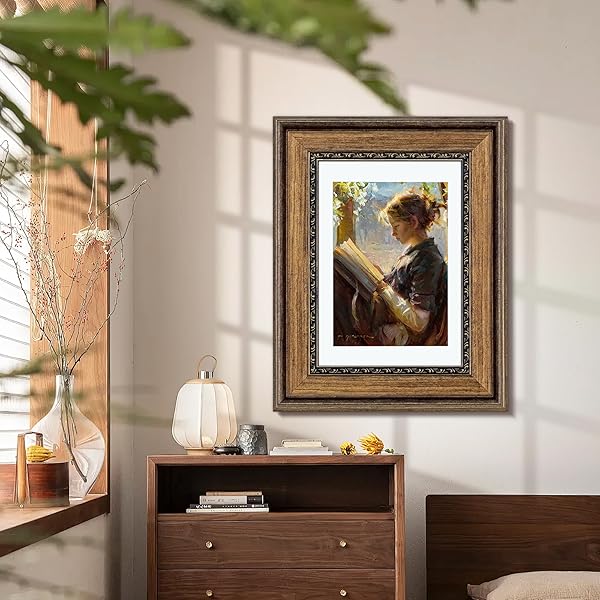 A2 PICTURE FRAME WITH A3 MAT: VINTAGE BROWN 16.5X23.4 FRAMES MATTED TO 11.75X16.5, WALL HANGING FRAME FOR PHOTOS, ARTWORK, CERTIFICATES DISPLAY