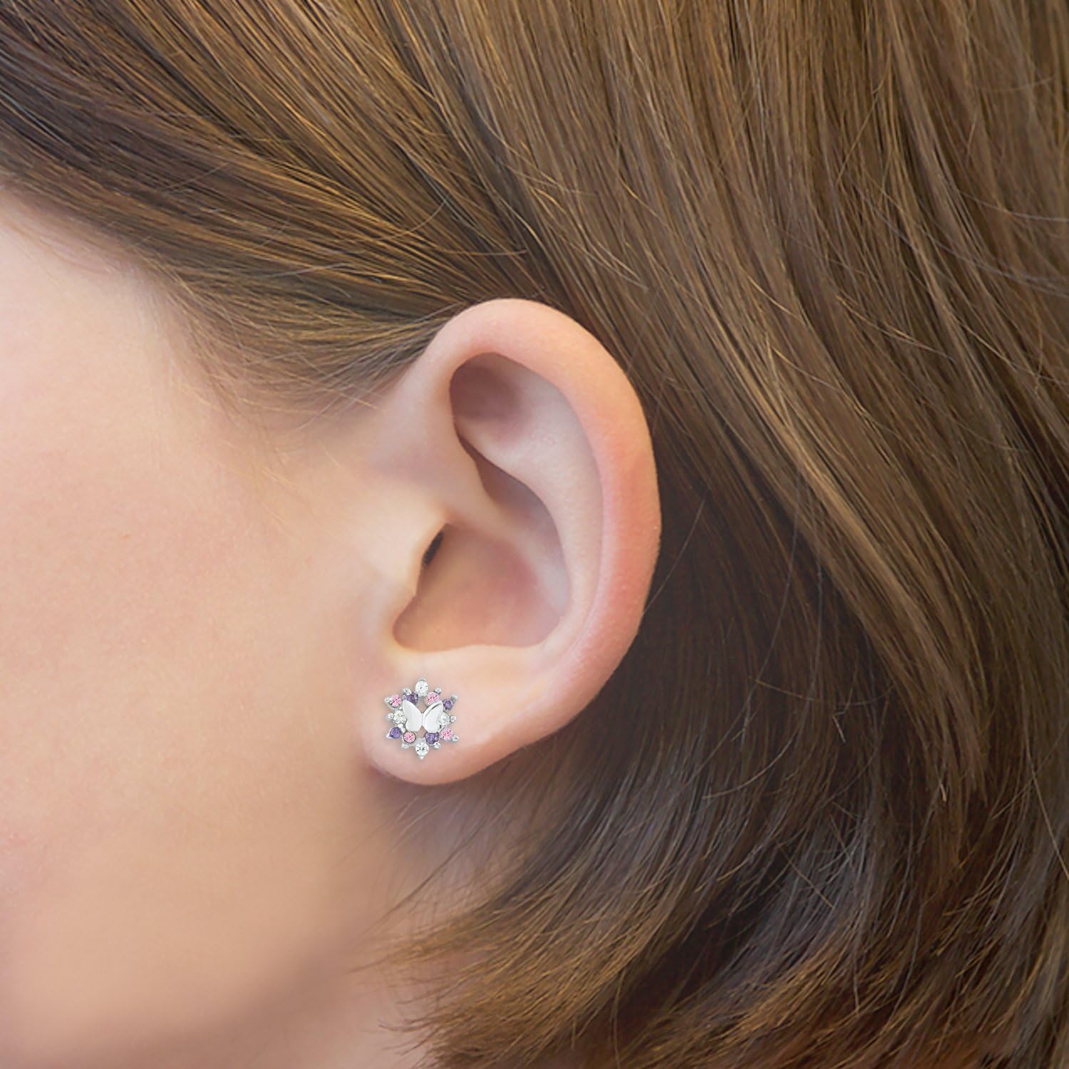 Prinzessin Lillifee stud earrings 925 Sterling silver girls' children's earrings, with zirconia synth., 0.7 cm, silver - Image 4