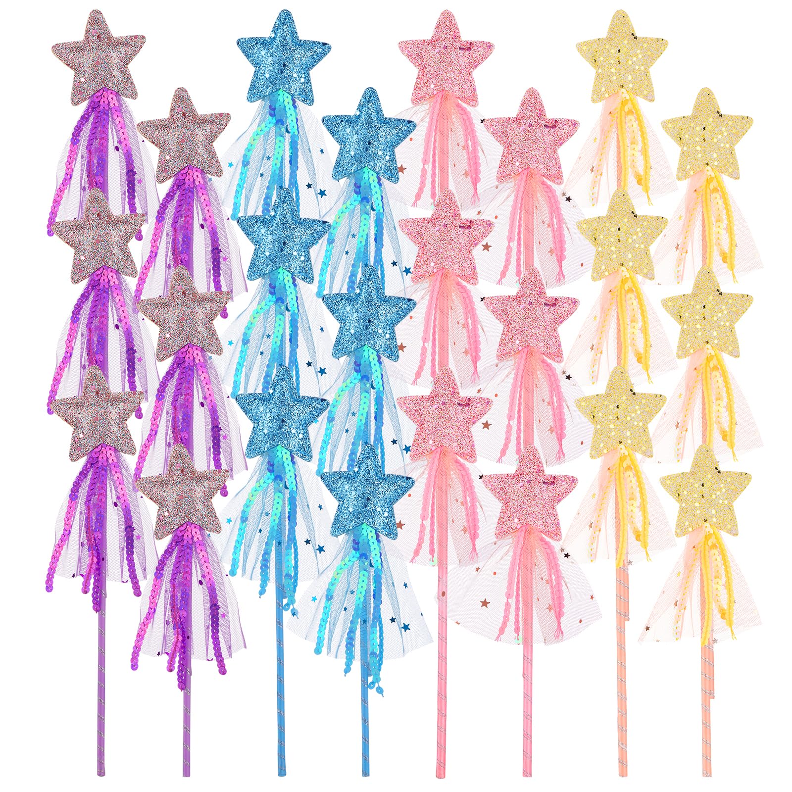24 Pcs Glitter Star Magic Wand Fairy Wands Star Glitter Princess Wands Magic Dress-up Wand Angel Fairy Costume Props Sticks for Birthday Halloween Christmas Cosplay and Party Favors