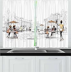 Ambesonne Urban Kitchen Curtains, View of a Street