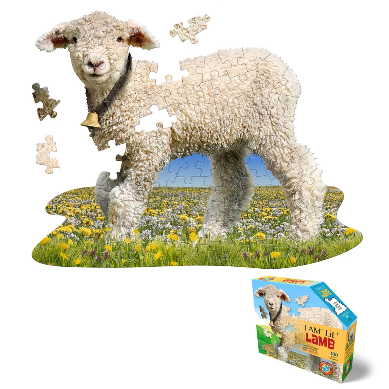 Madd Capp 884018 Animal Shapepuzzle Junior, Contour Puzzle Lamb, 100 XL Pieces Puzzle for Adults and Children from 5 Years