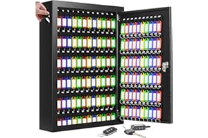 Nebakne 150 Key Cabinet Organizer, Heavy Duty Key Lock Box Wall Mount with Key Hooks & 150 Tags Key Labels, Security Lockbox for Valets, Hotels, Car, Offfice Key Management & Storage