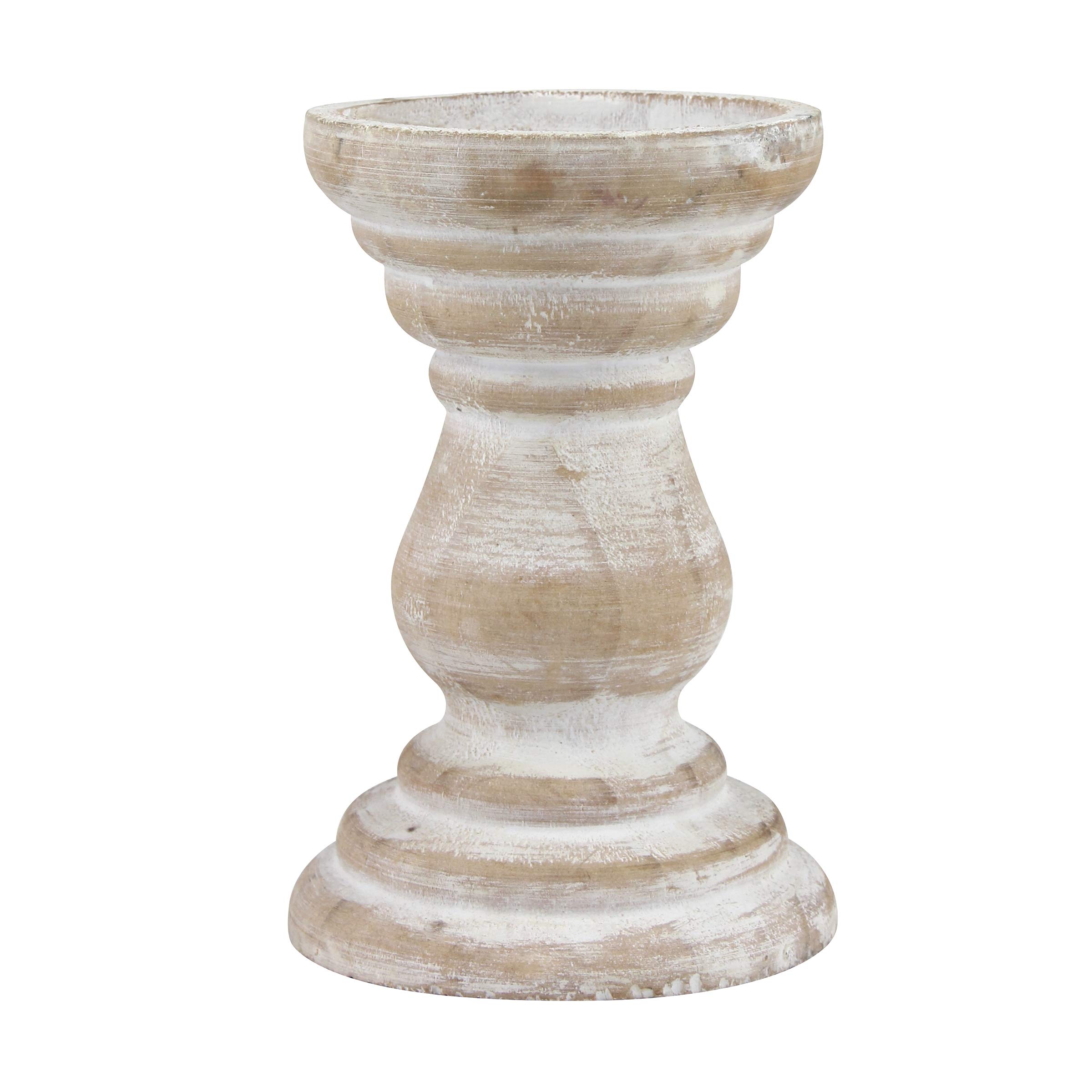 Stonebriar Medium Antique White Wooden Pillar Candle Holder