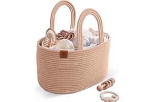 J&JOO 2-in-1 Baby Diaper Caddy Organizer, Water-Resistant Lining Protection, Easy Care, Basket for Changing Table or Dresser, Multi-Use, Newborn Baby Essentials