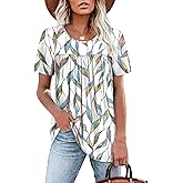 WIHOLL Womens Tops Short Sleeve T Shirts Pleated Dressy Casual Round Neck Summer Clothes Outfits Blouses Loose Fit