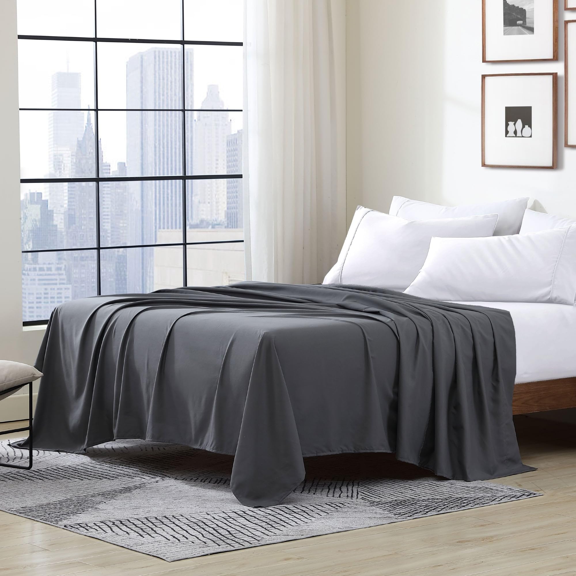 Luxury twin flat sheet brushed microfiber, Gray