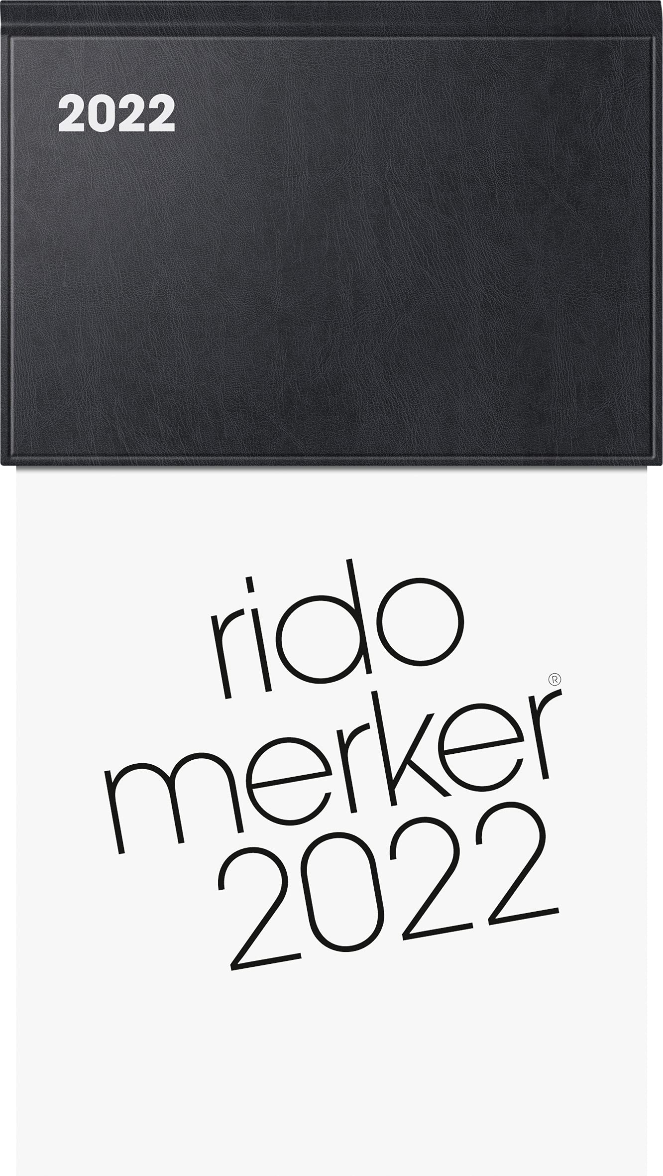 rido/idé 7035013902 Desk Calendar Merker, 1 Page = 1 Day, 108 x 201 mm, Plastic Cover Black, Calendar 2022