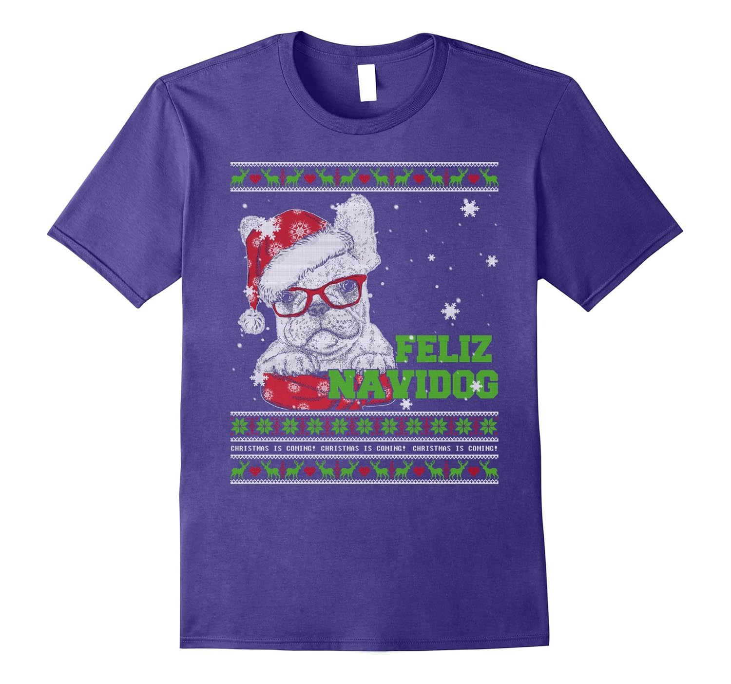 French bulldog in a Christmas hat and sunglasses tshirt-ANZ