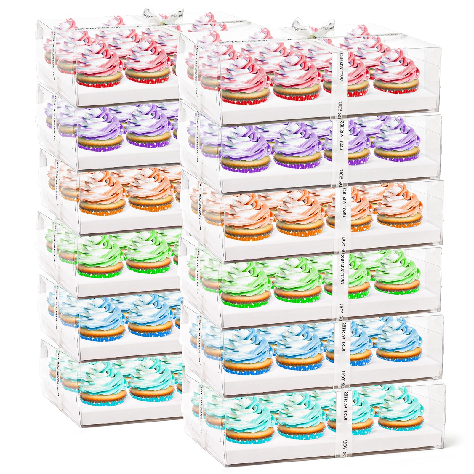 Photo 1 of Cedilis 12 Pack Clear Cupcake Boxes, 12 Count Cupcake Containers with Gift Ribbon, Plastic Cupcake Carrier Holder for Cookies, Muffins, Bakeries