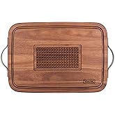 Viking Cutting Board, Acacia Wood Kitchen Butcher Block Carving Board with Juice Groove and Metal Handles, 23 x 14 x 1 Inch