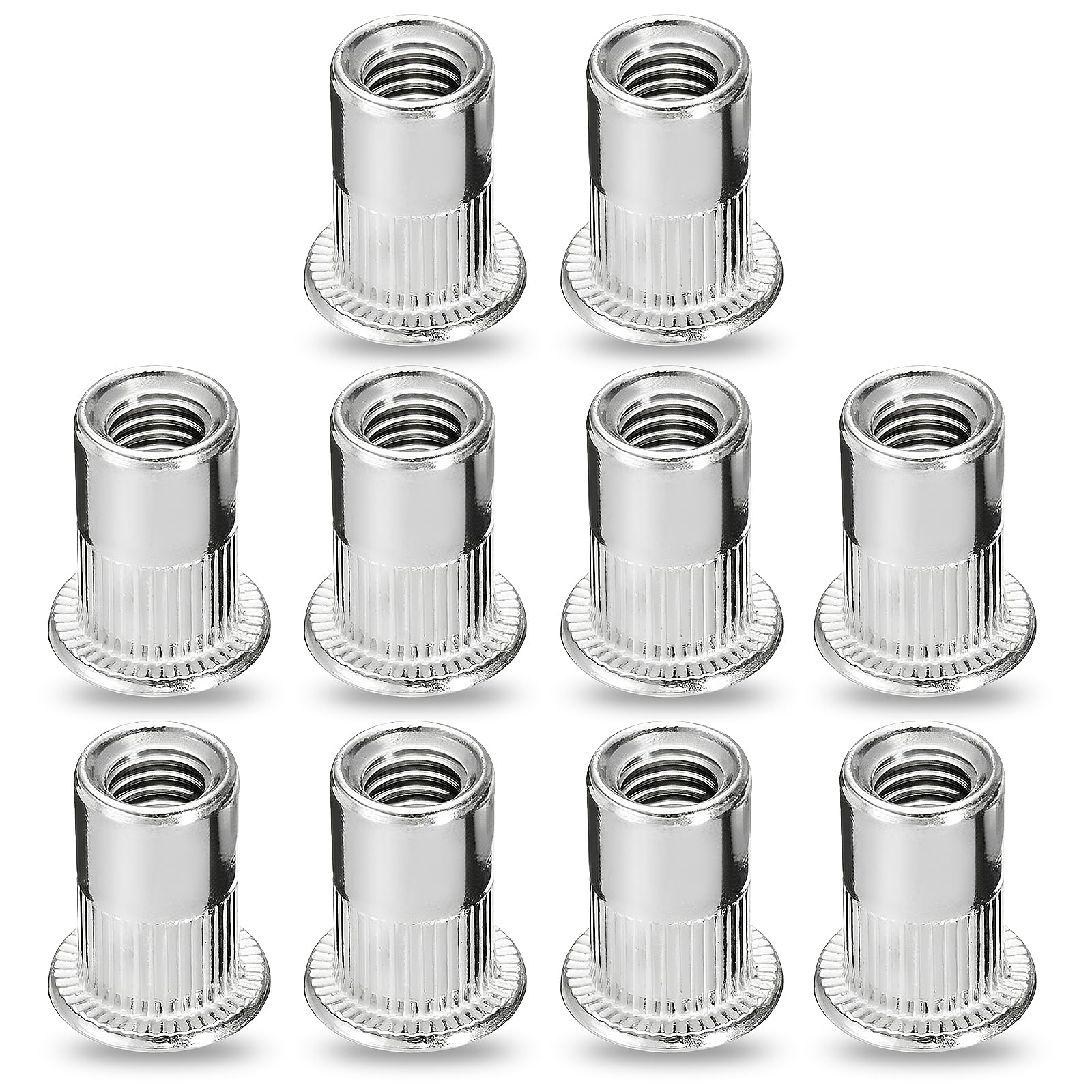 70 Pcs Rivet Nuts M5, 304 Stainless Steel Flat Head Threaded Insert Nutsert Blind Rivets Nut Insert Nutsert Rivnuts Threaded Rivet Nuts for Metal Wood Aluminium