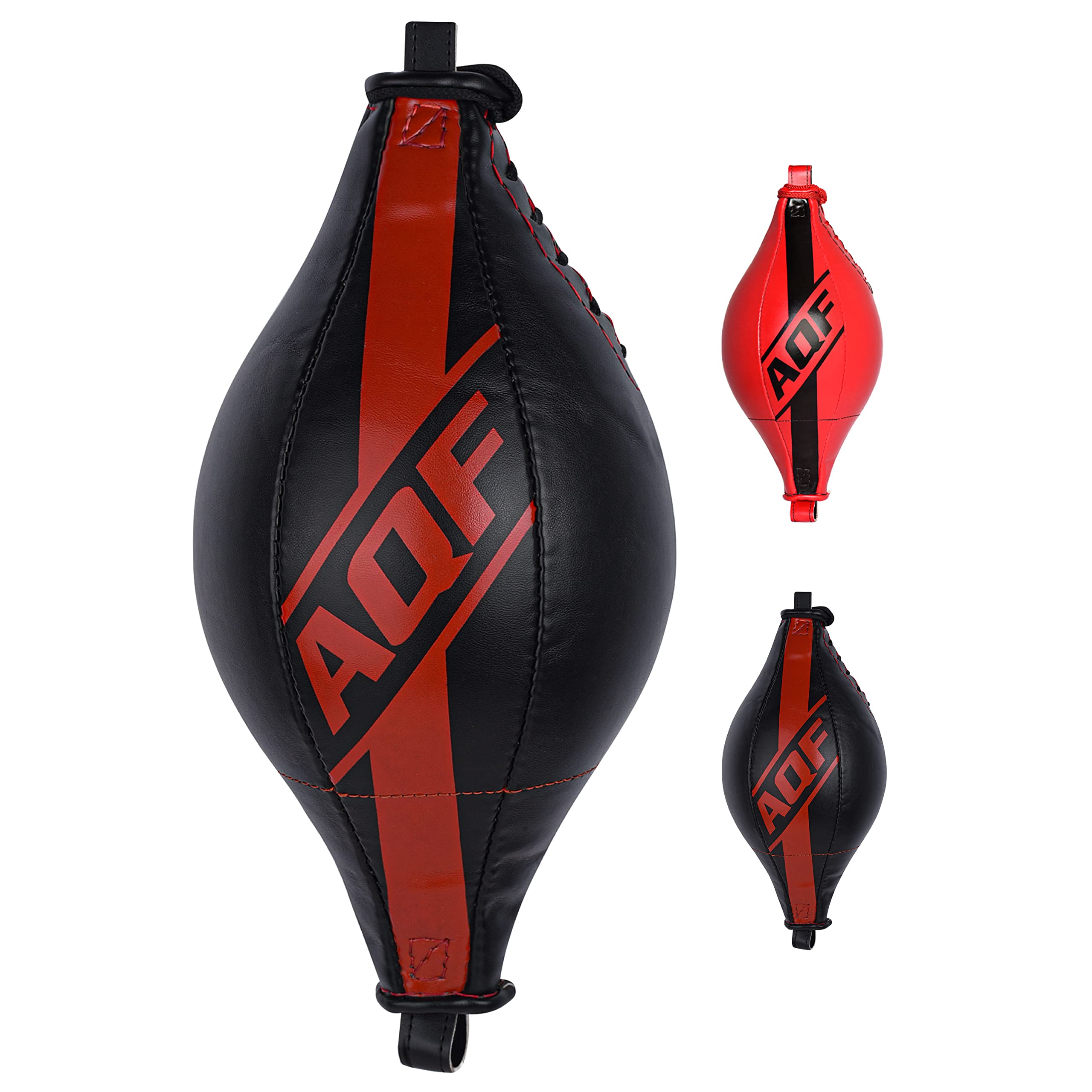 AQF Double End Speed Ball Maya Hide Leather Boxing Dodge Speed Bag Punching MMA Training Workout Floor to Ceiling Rope (Black)