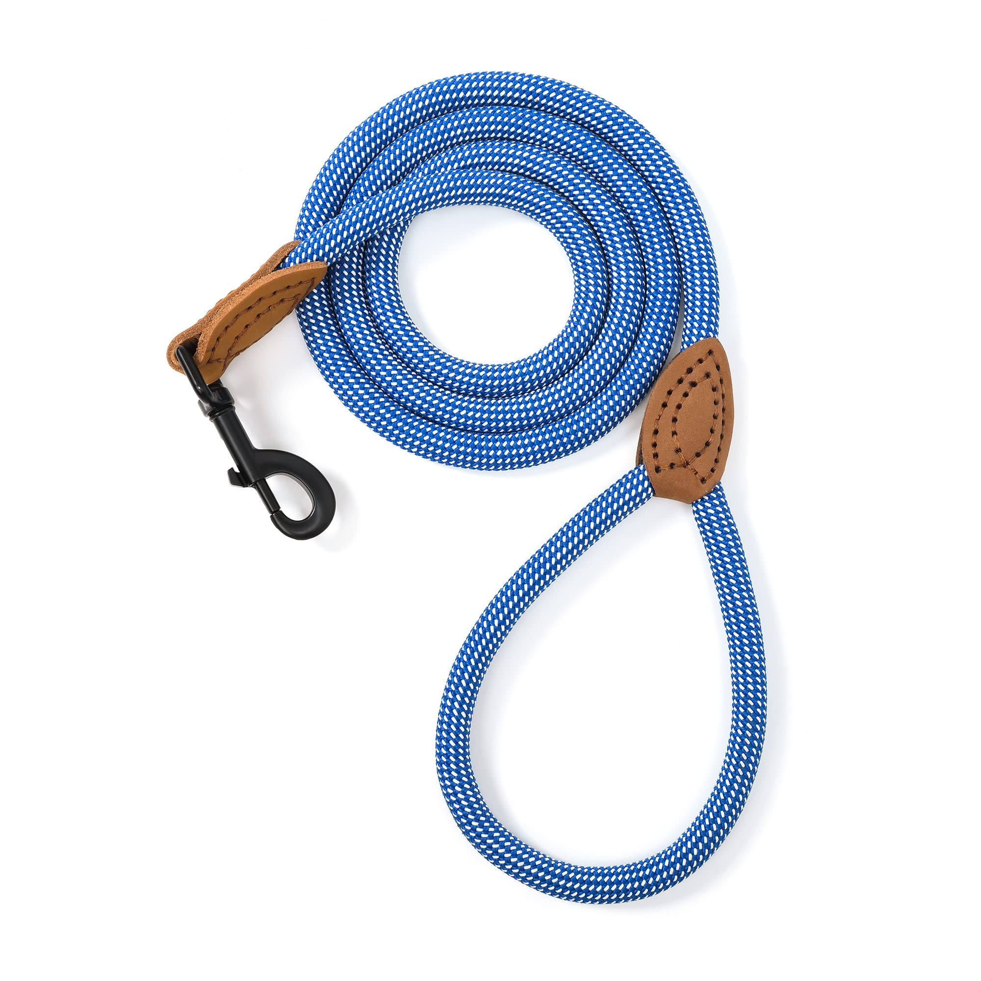 Mile High Life Rope Leash with Genuine Leather Connection, 6 FT/5 FT/4 FT, Heavy Duty Leash for Medium & Large Dogs(Blue White,72 Inch-1/2")