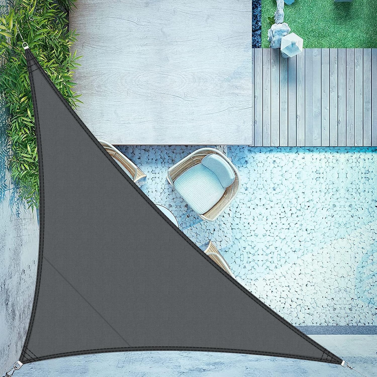 LOVE STORY Sun Shade Sail Waterproof Triangular 4x4x5.65m Canopy Outdoor UV Block Sunshade Sail for Patio Garden Backyard，Anthracite