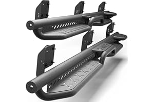 LONGSUN F-250 Running Boards Side Steps Two Raised Step Compatible for 1999-2016 Ford F250 SuperCrew (4 Door), 2 Stairs Side Step Rails Coated Black Carbon Steel Nerf Bars
