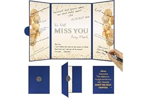 DARUNAXY Blue Gold Farewell Party Decorations, We Will Miss You Very Much Alternative Signature Guest Book for Men Women Going Away Gifts Signing Card Board for Retirement Graduation Party Supplies