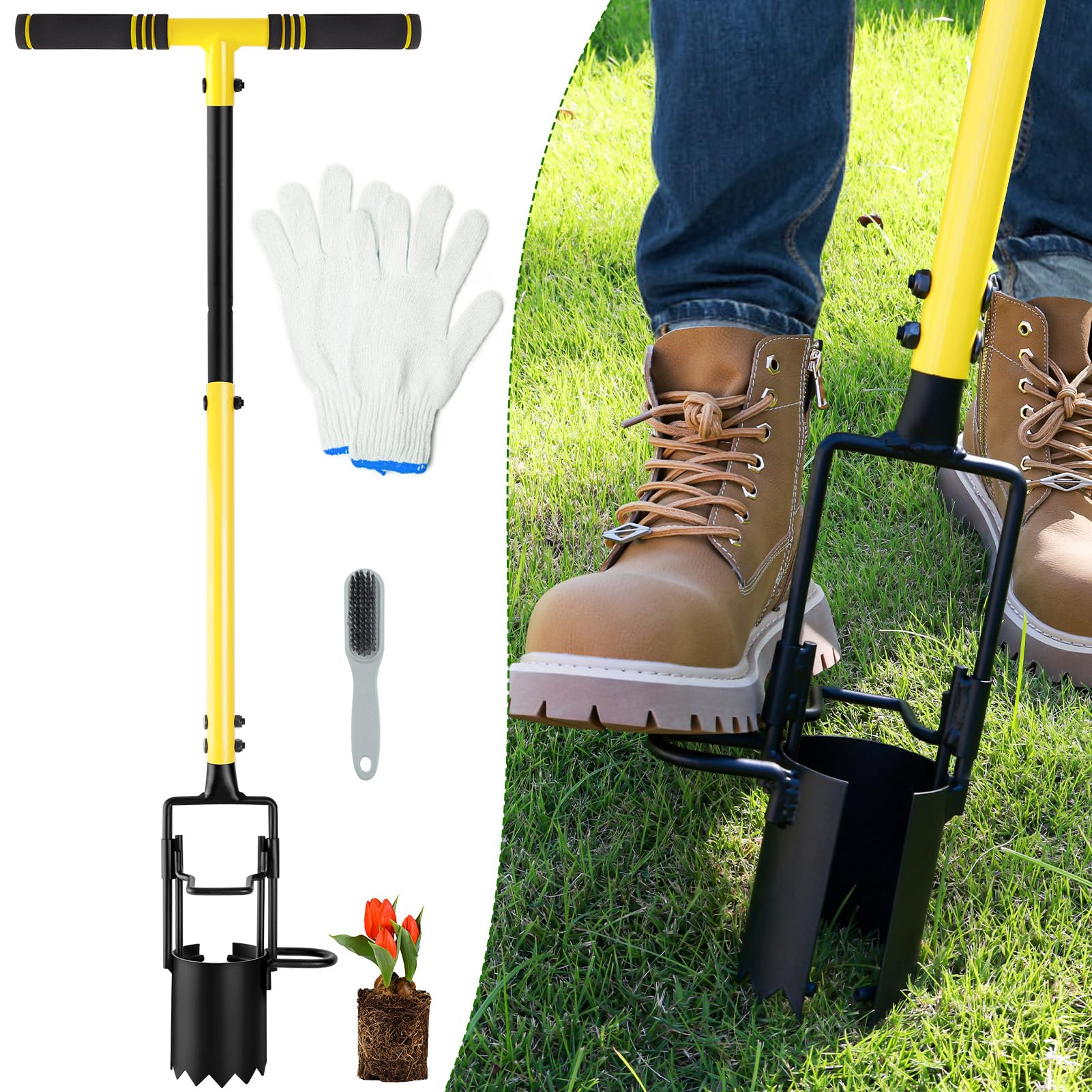 Photo 1 of Fabulas Bulb Planter Tool Long Handle, Plant Hole Digger with Soft Grip and Serrated Base, Heavy Duty 5-in-1 Sod Lawn Grass Plugger Tool Planting Digger Garden Transplanter for Tulips Iris Flower