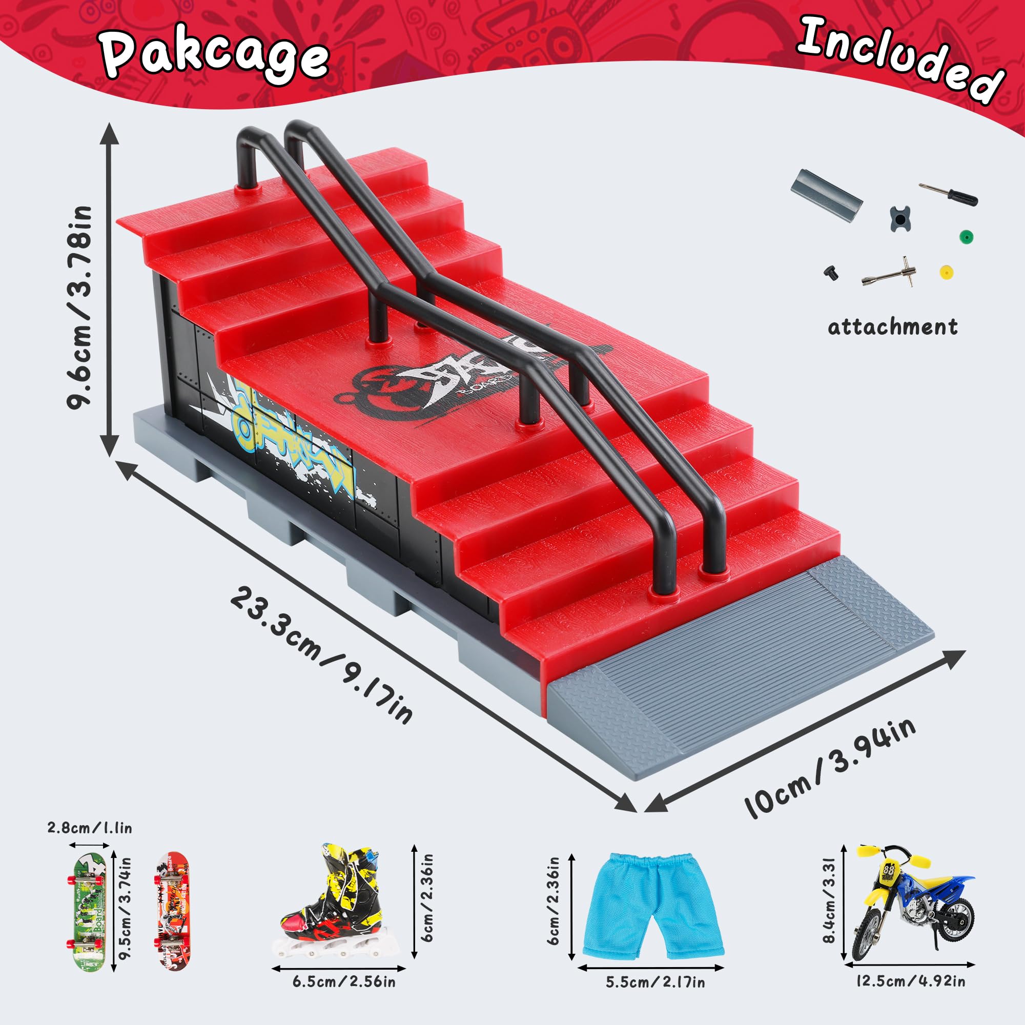 2024 Deck Finger Skateboard Park for Kids,DIY Mini Fingerboard Skatepark Training Finger Boards Toys Ramp Set Kit Boys Gift (HB-002)
