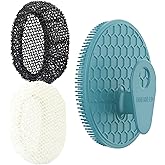 INNERNEED 2 Pieces African Net Sponge Exfoliating Shower Mesh Bath Washcloth Case, with 1 Silicone Body Scrubber Brush (DarkGreen)