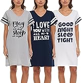 Lati Fashion 3 Pack Nightgowns For Women Soft Cotton Short Sleeve Sleepshirt Casual Sleepwear Nightdress Size S-3X