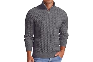 Askdeer Men's Quarter Zip Sweater Cable Knit Sweater Mock Neck Polo Sweater Soft Casual Pullover Sweater with Ribbing Edge