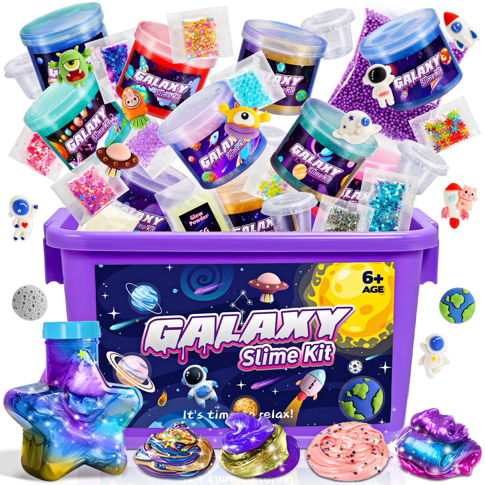 iKidiki Slime Kit, 6 7 8 9 10 11 12 Year Old Girl Gifts Galaxy Slime Making Kit, Party Bag Fillers for Kids DIY Cloud & Butter Slime With a lot of Cute Decorations