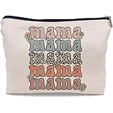 Lacosu Mama Retro Groovy Leopard Flower Makeup Bag Make up Cosmetic Bag Small Zipper Pouch,Birthday Mother's Gifts for Mama Mom Mother from Daughter Son