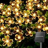 Brightown 60 LED Solar String Lights Flower Outdoor Waterproof Fairy Lights for Garden Yard Fence Patio Christmas Tree Wedding Party Decor, Warm White
