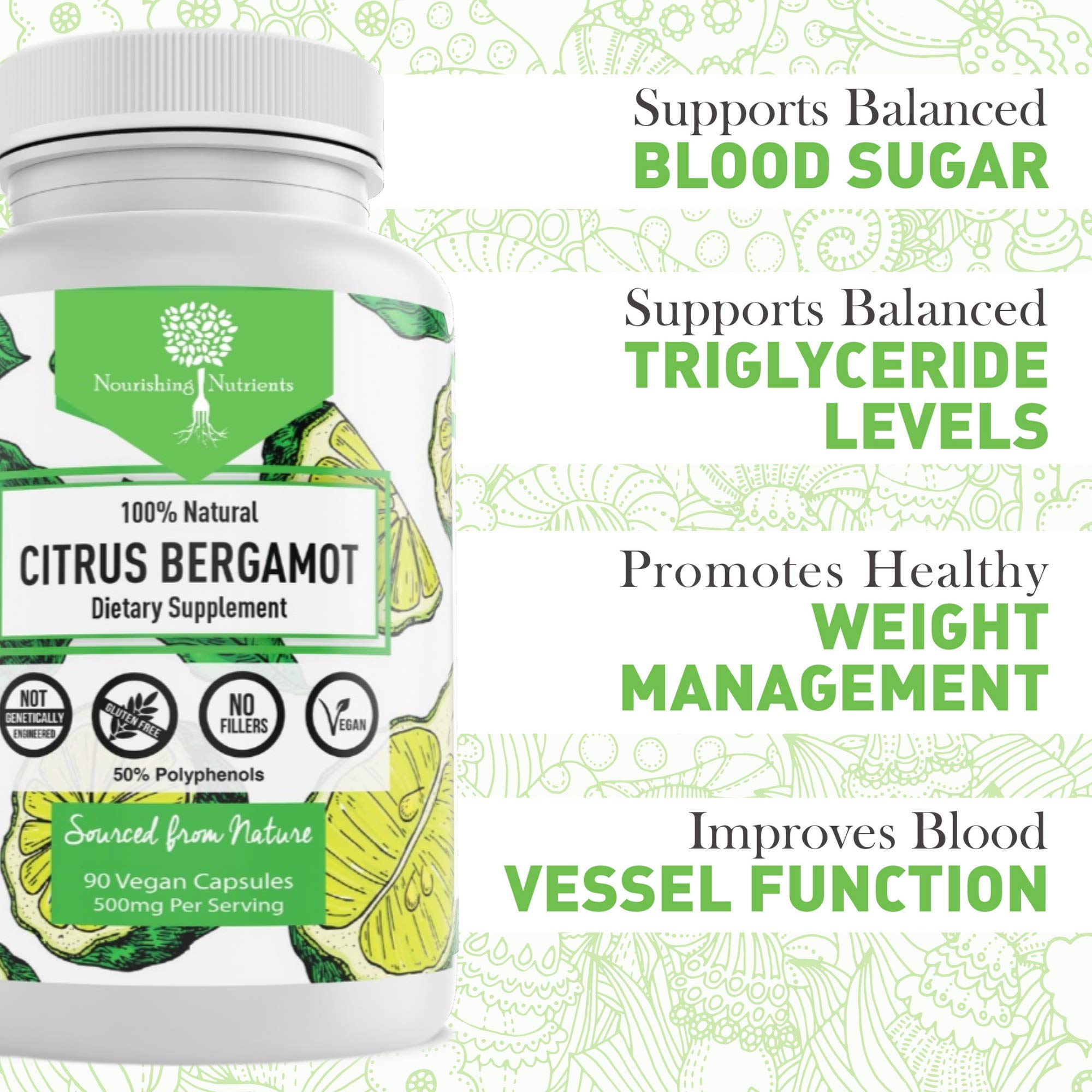 Organic Quality Citrus Bergamot Highest >50 Polyphenols Vegan 90