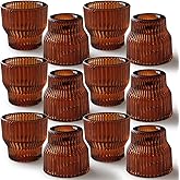 Amber Taper Candle Holder Set of 12, Glass Candlestick Holders, Tealight Candle Holders for Wedding Party Thanksgiving Fall Centerpiece Table Decor
