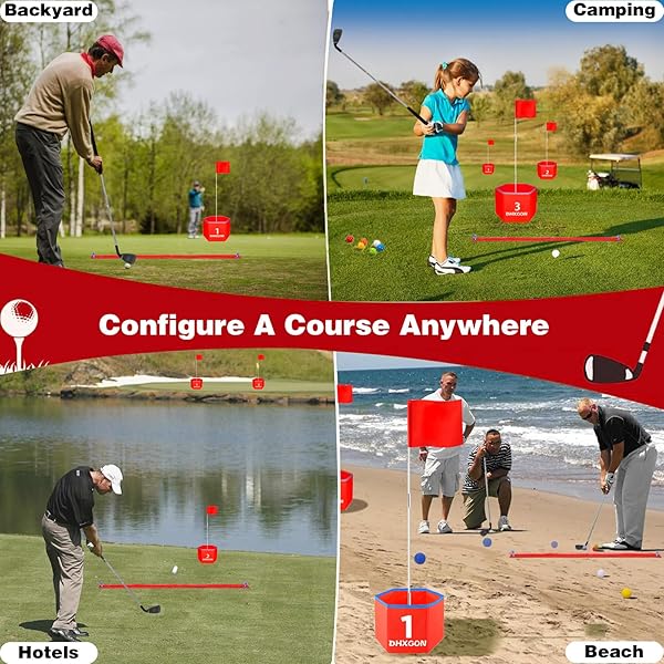 DHXGON BACKYARD GOLF GAME WITH 2 CLUBS, PORTABLE 6 HOLE GOLF COURSE, OUTDOOR YARD GOLF CHIPPING GAME FOR FAMILY AND ADULTS, BEACH, PARK, LAWN, FIELD DAY REUNION PARTY GAMES