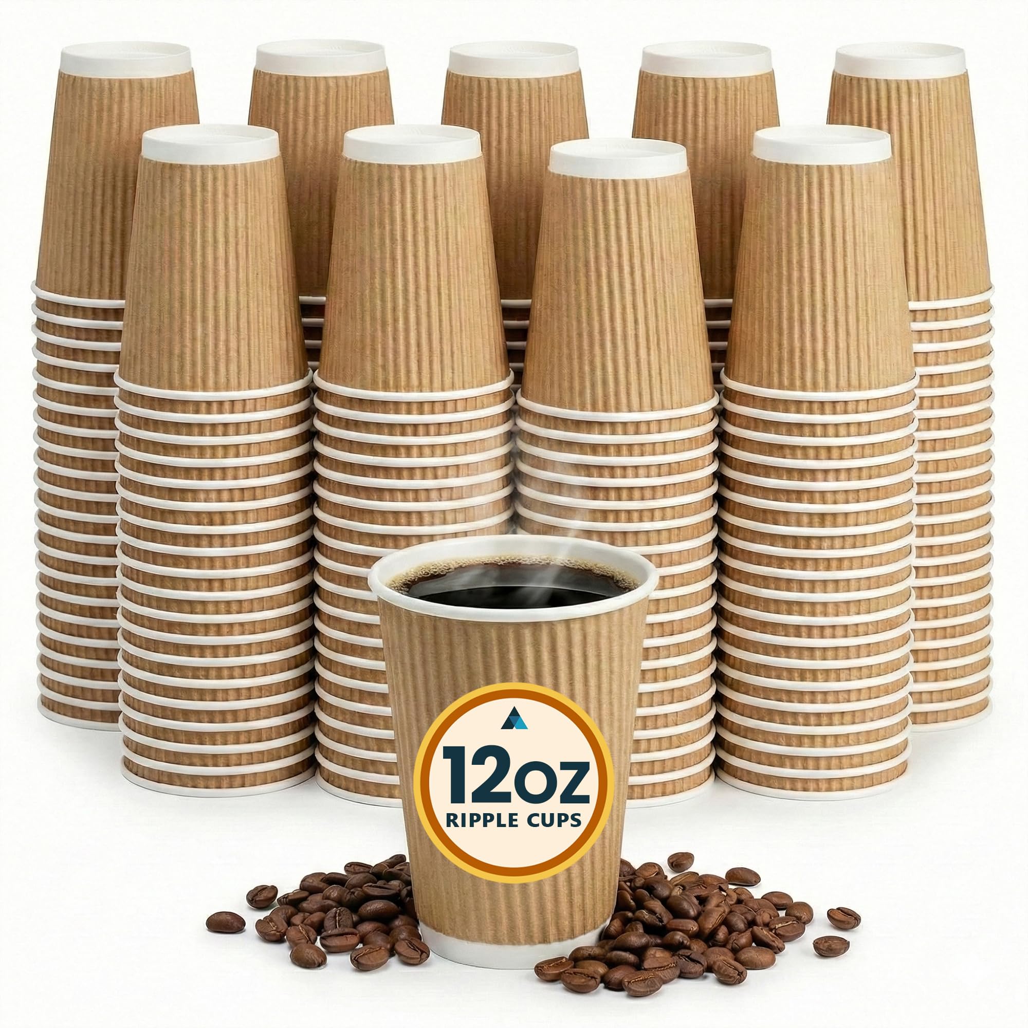 Nationwide Paper Coffee Cups 12oz (355ml) Brown Ripple Triple-Wall Insulated Disposable Cups for Hot Drinks, Takeaway Coffee, Tea and Espresso, Cafe, Catering, Office and Events (Pack of 30)