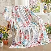 Hahafelt Spring Watercolor Wildflowers Throw Blanket 50"x60" Soft Warm Vintage Floral Plush Flannel Decorative Blanket for Living Room Couch Bedroom Bed, Romantic Gift for Mom Wife Girlfriend