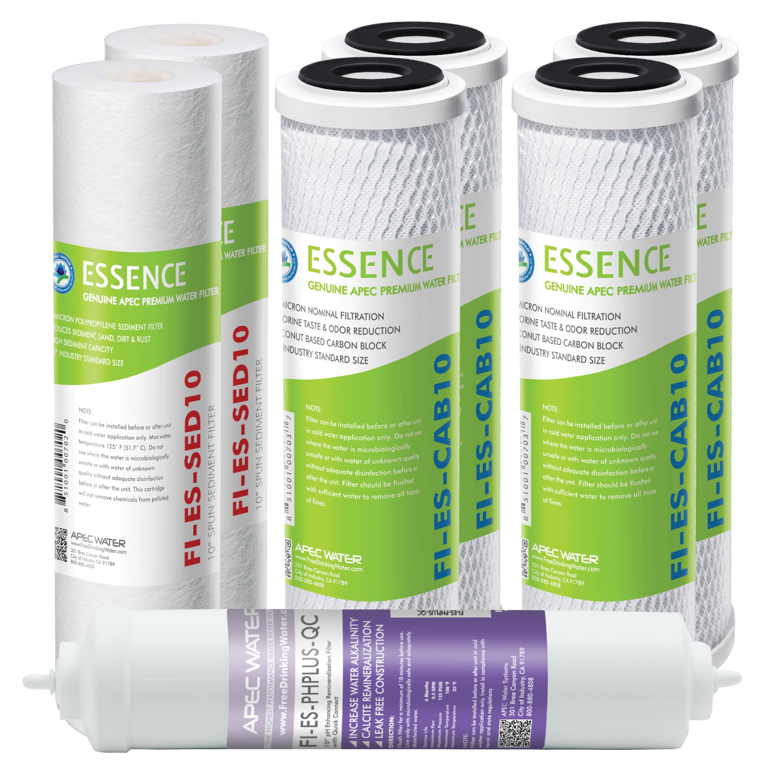 APEC Water Systems FILTER-T1Y-ESPH High Capacity 1 Year Replacement Filter Set For Essence Series Alkaline Reverse Osmosis Water Filter System Stage 1-3&6 Image