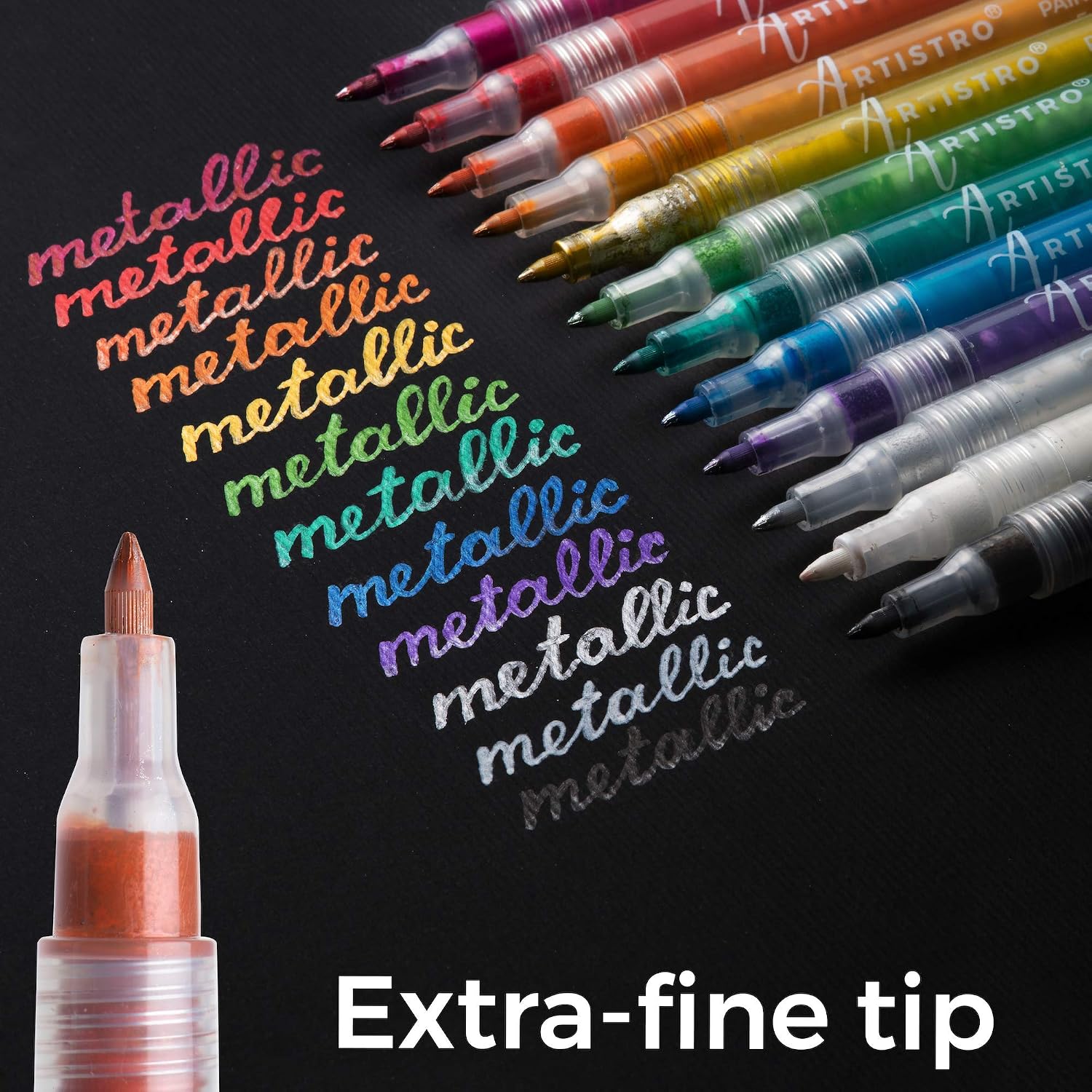 ARTISTRO Metallic Paint Pens for Rock Painting Stone, Ceramic, Glass, Wood, Fabric, Pebbles, Scrapbook Journals, Photo Albums - Image 5