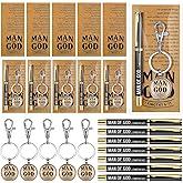 Aurelema Man of God Gift for Men Christian Baptism Gifts Included Bible Verse Keychain Religious Ballpoint Pens with Cards Bags for Thanksgiving Day Christmas Church Pastors(15 Sets)