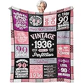90th Birthday Gifts for Women Throw Blanket 60" x 50", 90 Year Old Birthday Gifts for Women, Woman 90th Birthday Gift Ideas, 90th Birthday Presents, 1936 Birthday Gifts, 90th Birthday Decorations